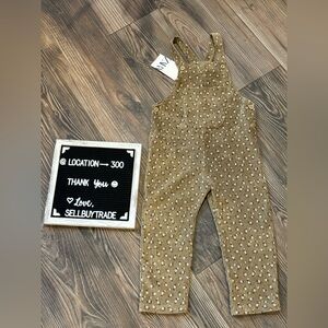Zara Tan Corduroy Overalls with Cream Floral Design